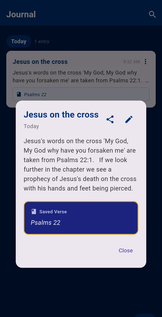 A Journal entry with a saved verse, Psalms 22